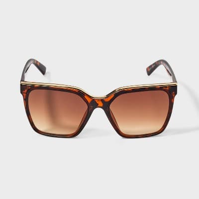 Women's Plastic Square with Metal Top Sunglasses - A New Day Brown