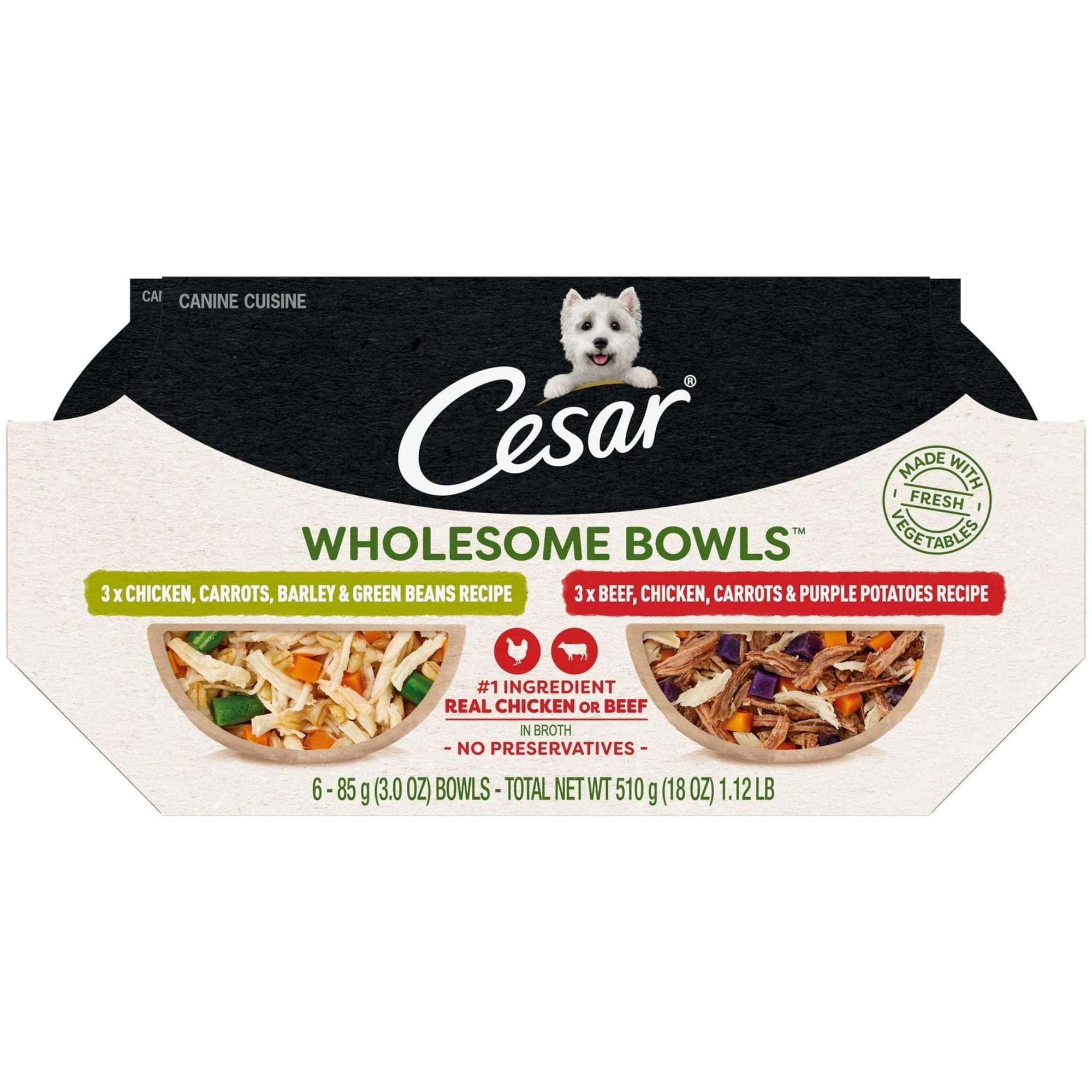 Cesar Wholesome Bowls Broth Wet Dog Food Variety Pack, 3 Oz Bowls (6 Pack)