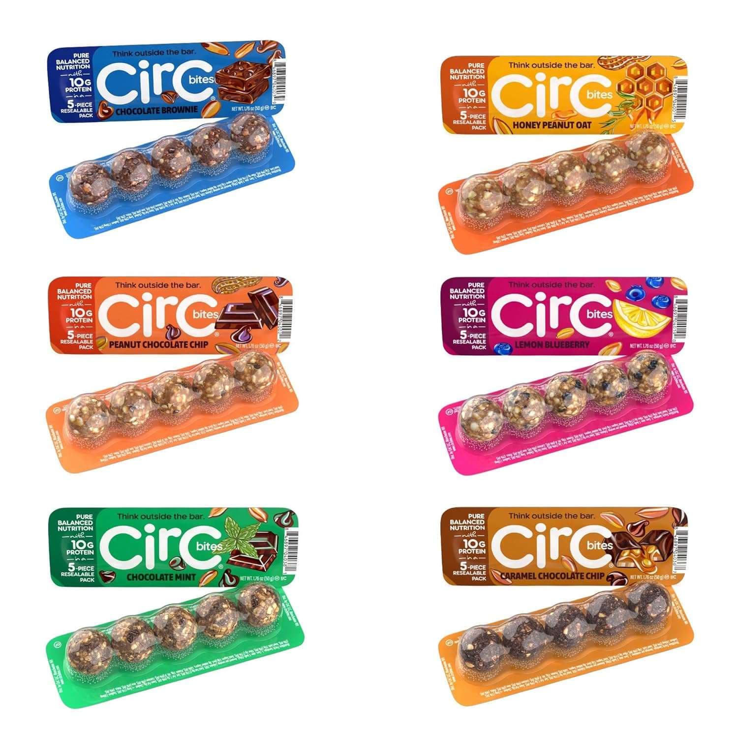CirC Energy Bites, 12 Pack Peanut Chocolate Chip Gluten-Free Protein Balls, 10g Protein