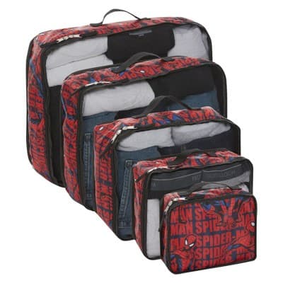 Marvel Spiderman 5-Piece Packing Cube Set - 5 Piece Packing Cube Travel Essential - Luggage Organizer Set - For Kids,Teens, Adults