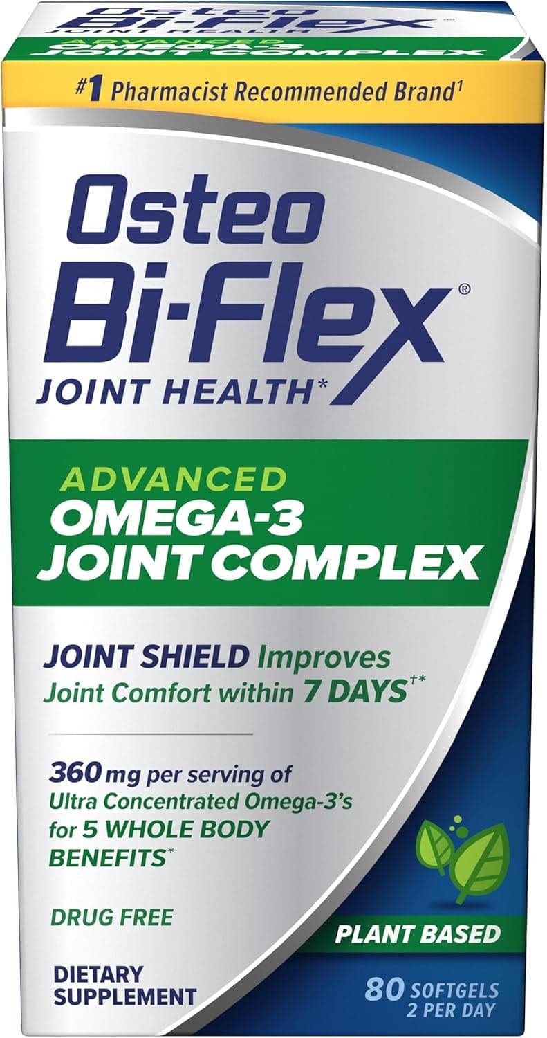 Osteo Bi-Flex Advanced Omega-3 Joint Complex Algae Oil Plant-Based Supplement, Improve Joint Function, Strength, Flexibility, Mobility 80 Softgels