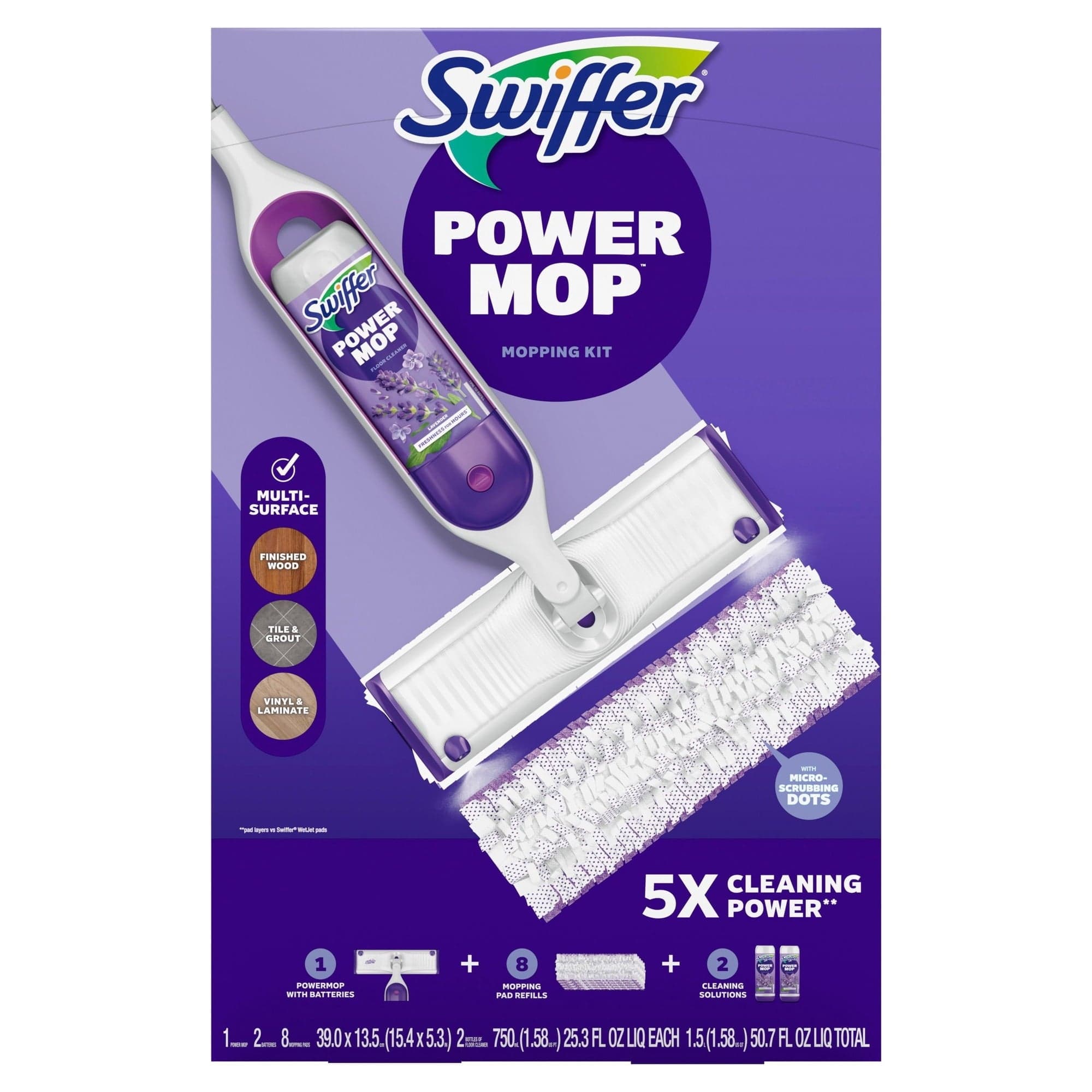 Swiffer PowerMop Multi-Surface Mopping Kit, Lavender, 8 Pads + 2 Refills