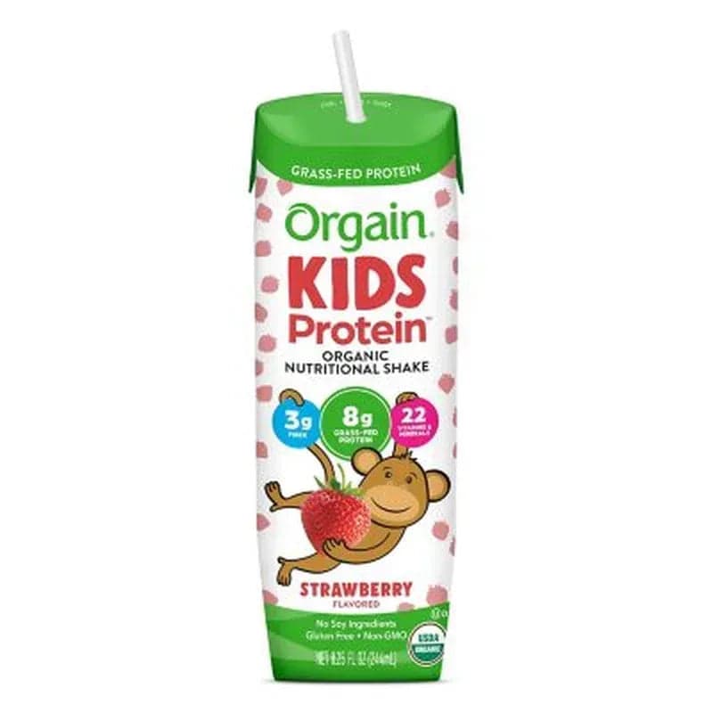 Orgain Kids 8g Grass-Fed Protein Organic Nutritional Shake, Strawberry, 8.25 fl oz, 12 Pack