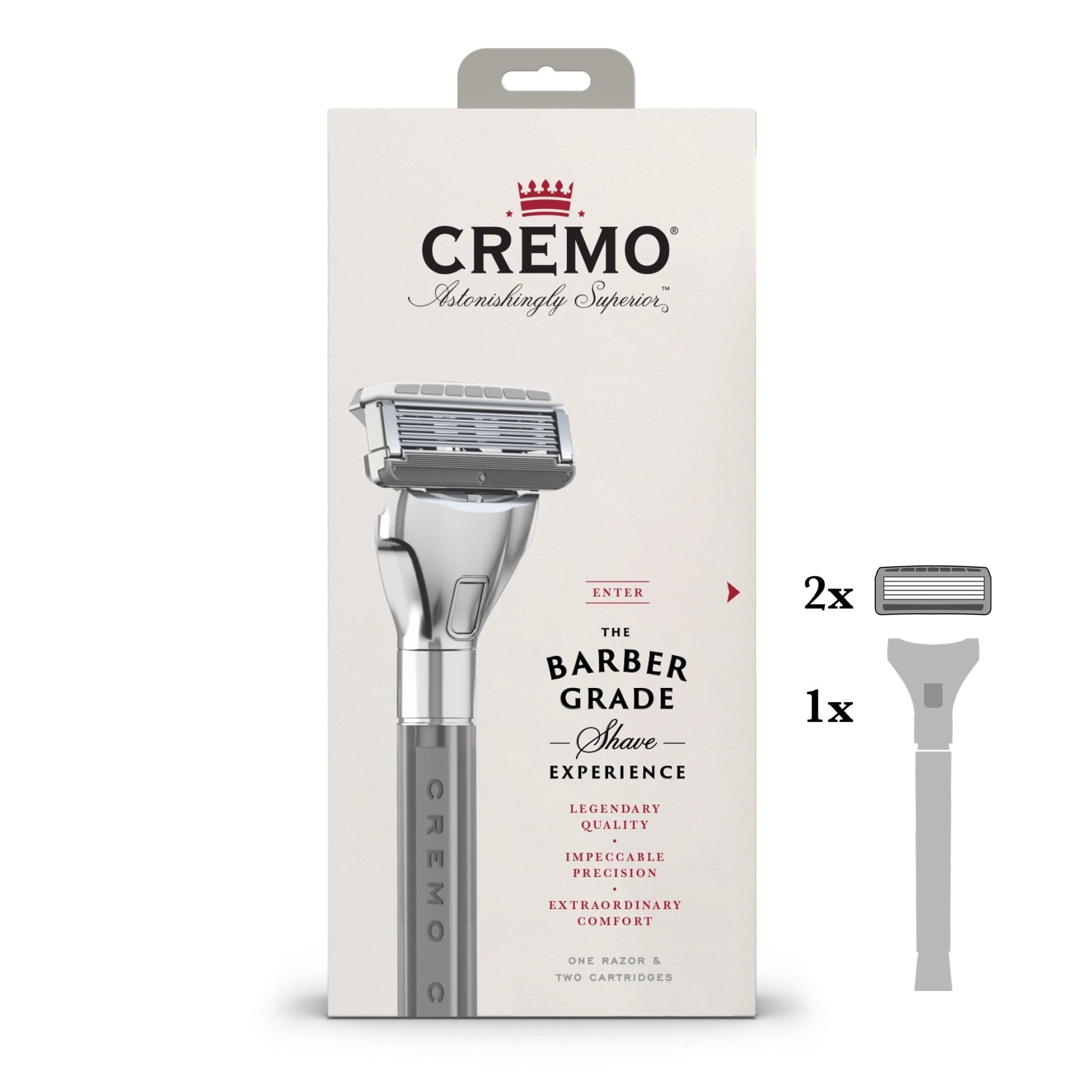 Cremo Barber Grade Razor Kit 2, 5-Blade Razor Handle with 2 Cartridges, 3 Ct