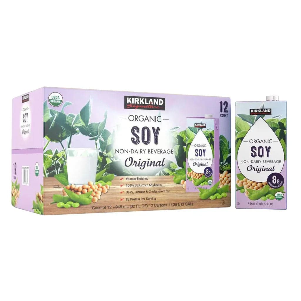 Kirkland Signature Organic Soy Beverage, Plain, 32 fl oz, 12-Count