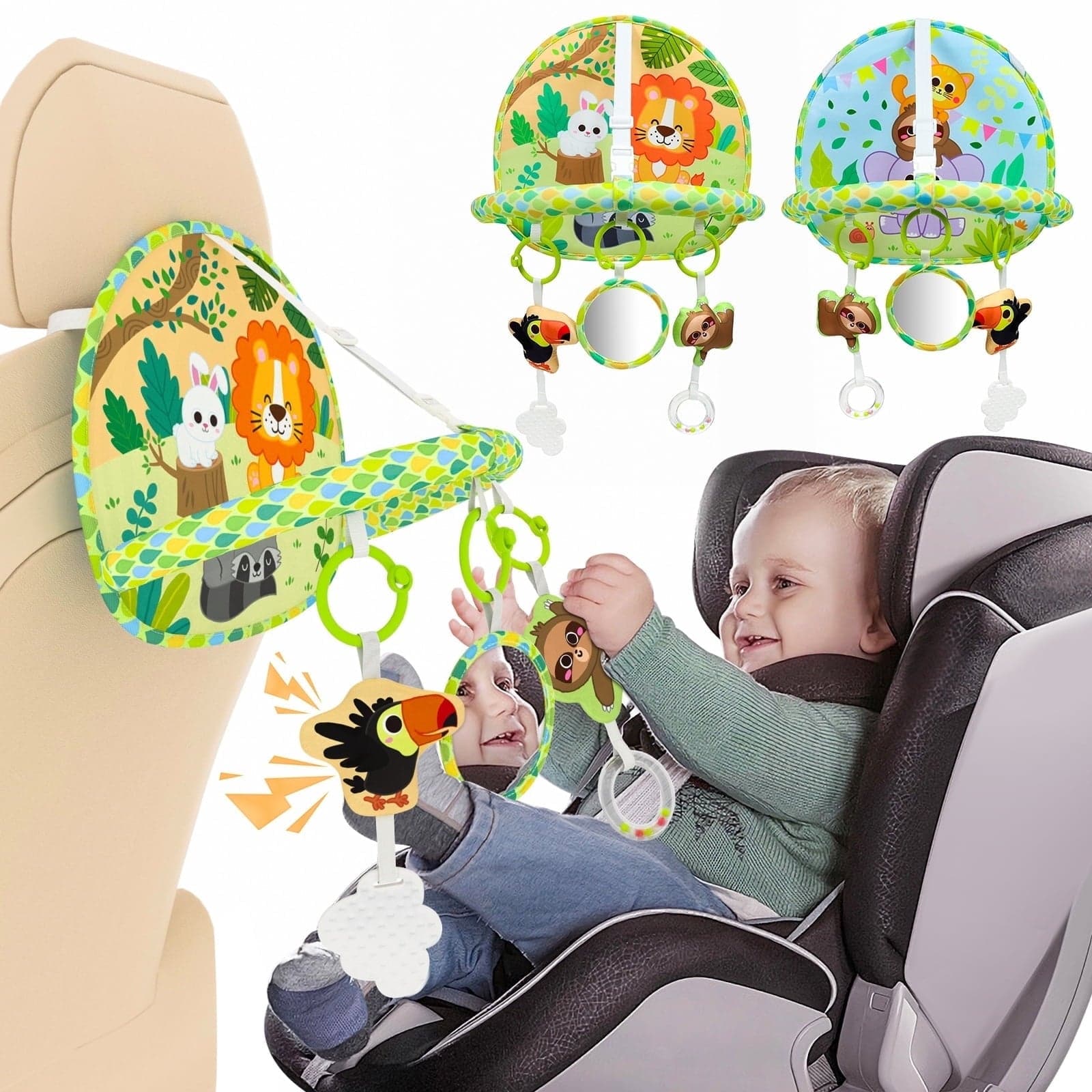 Dr.Rapeti Baby Car Seat Toy for Travel, Rear-Facing, Double-Sided, 0-12 Months