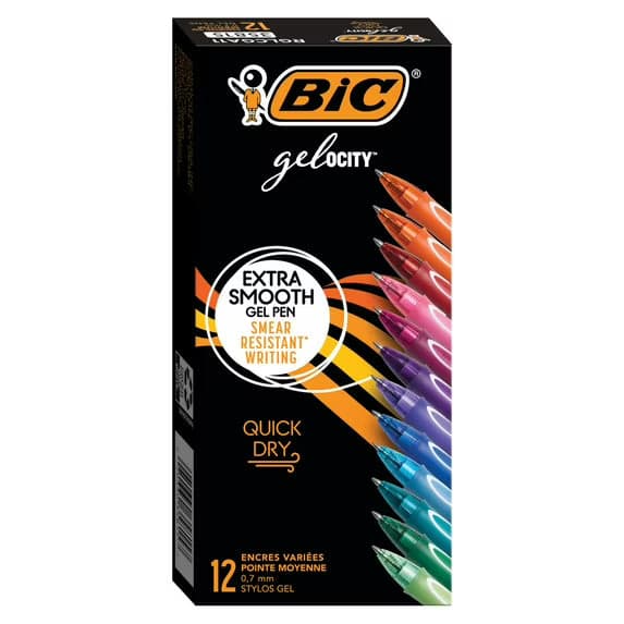 BIC Gel-ocity Quick Dry Gel Pens, Medium Point (0.7mm), Assorted Colors, 12-Count
