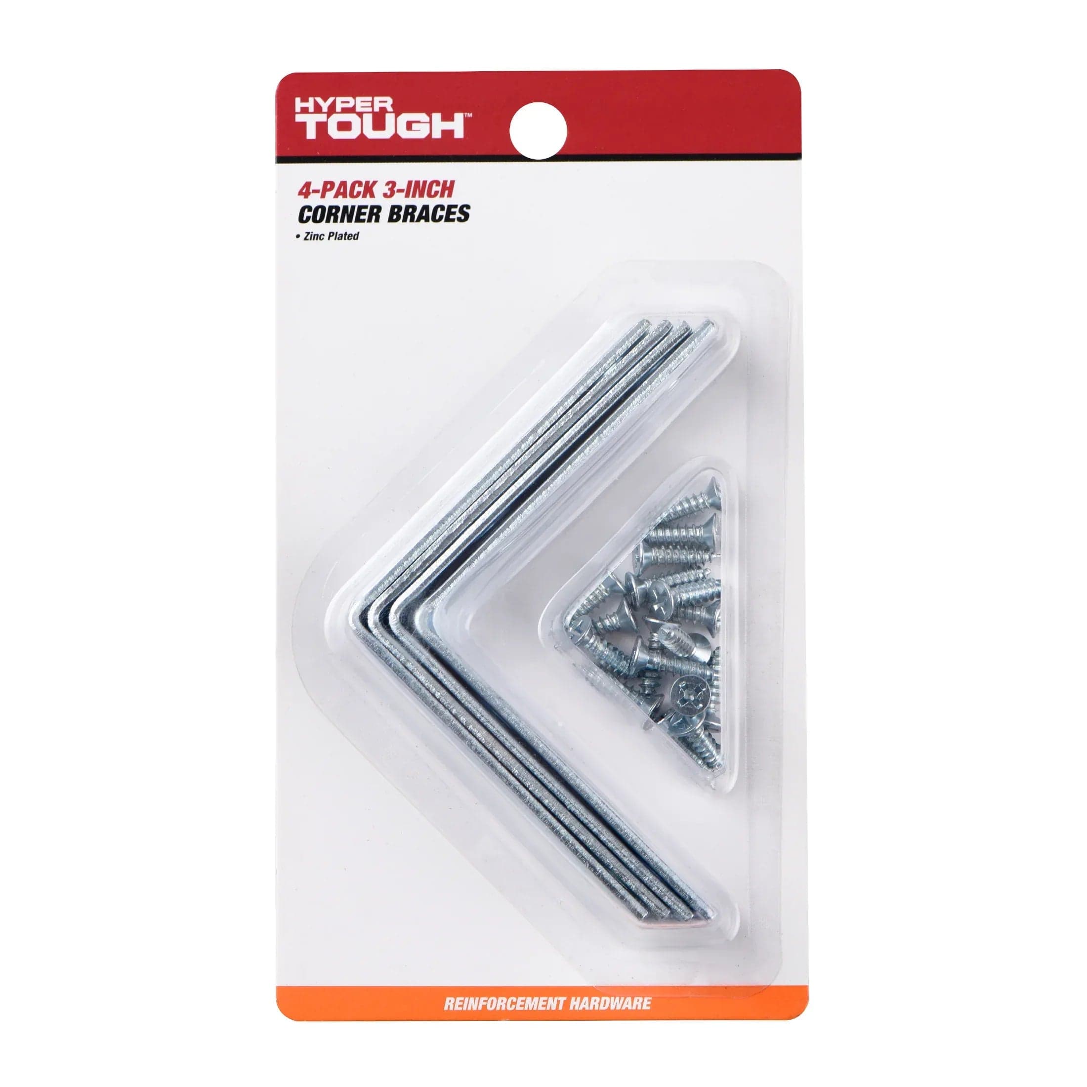 Hyper Tough 3 x 3 inch Corner Brace, Steel, Zinc Plated (4 Pack)