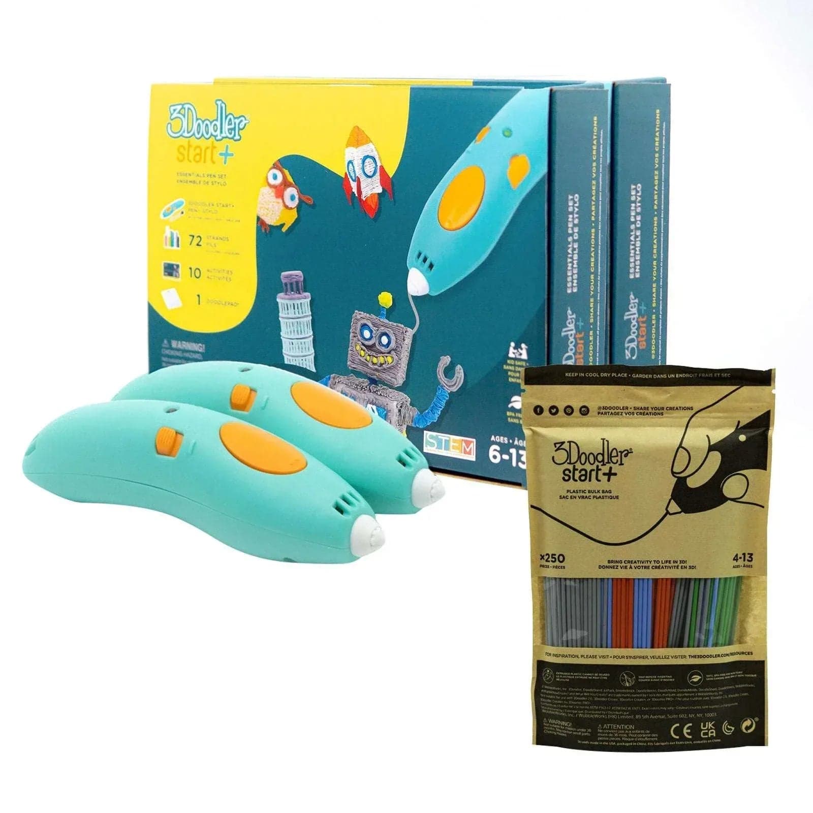3Doodler Start+ 3D Pen Twin Pack Bundle with Bonus Refill & DoodlePad