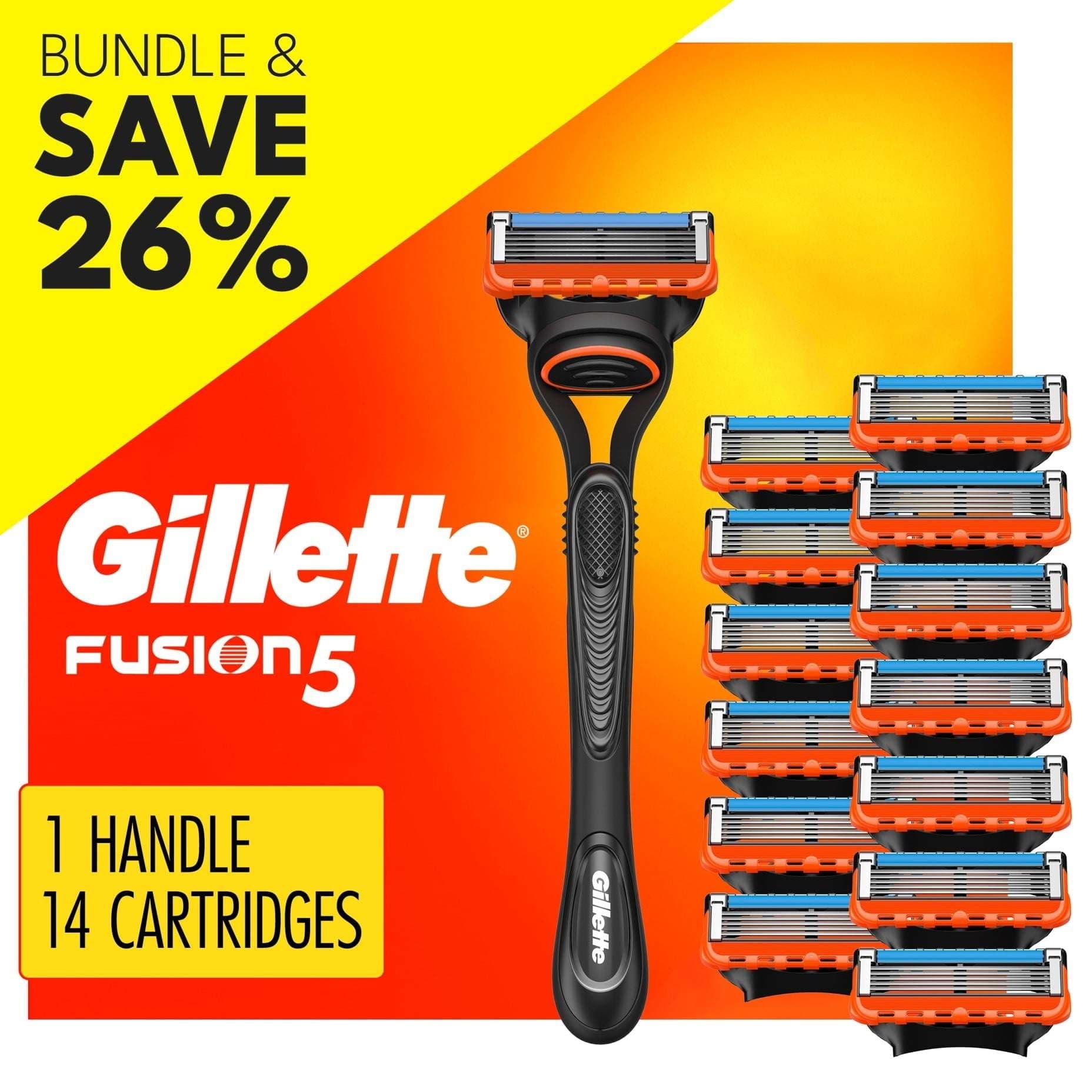 Gillette Fusion5 Manual Razor Bundle with 14 Blade Cartridge Refills