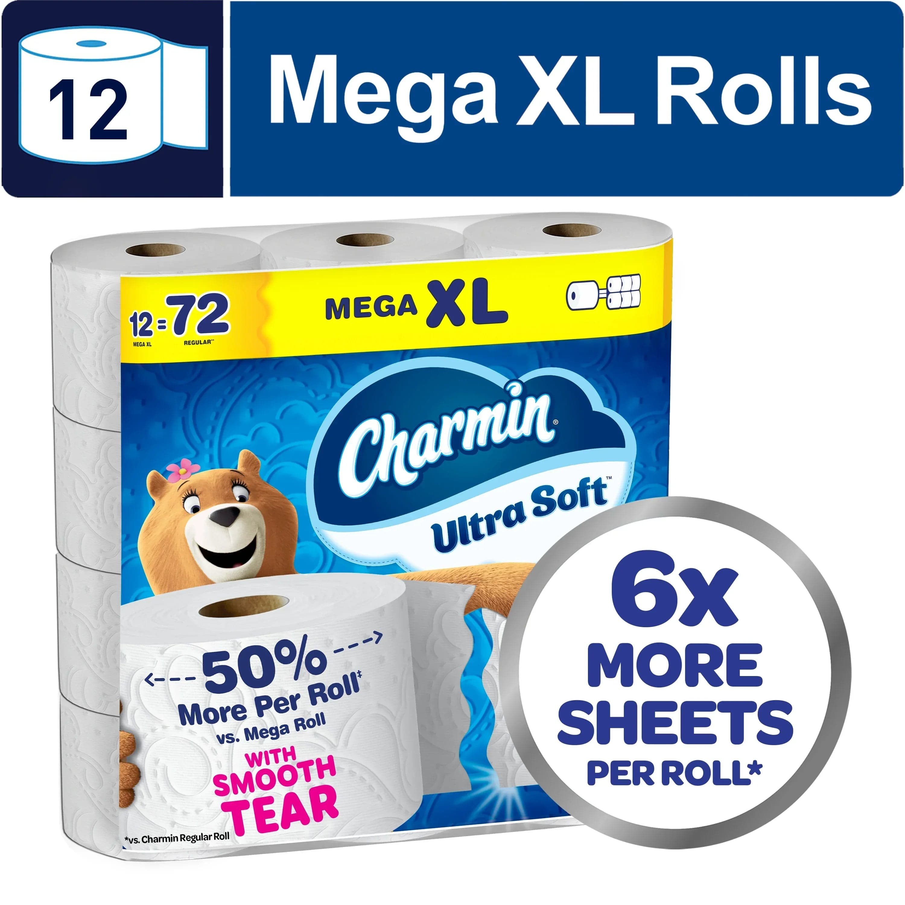 Charmin Ultra Soft Toilet Paper, 12 Mega XL Rolls, 2-Ply Bath Tissue