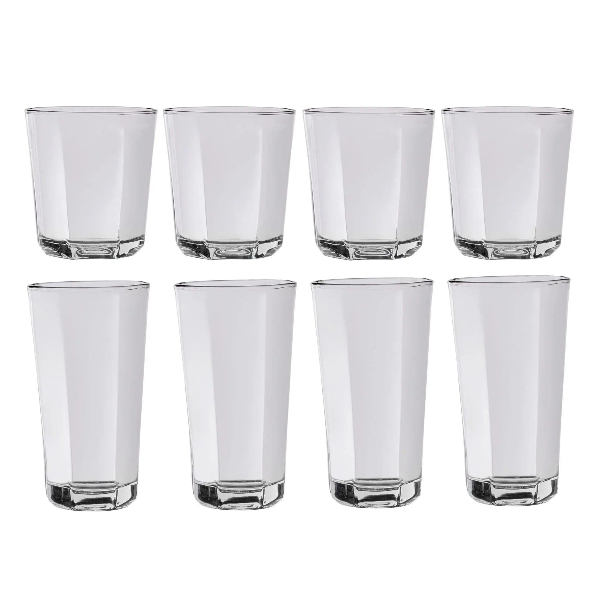 Mainstays Leila Glass Drinkware, 12 Ounce & 16 Ounce, Set of 8
