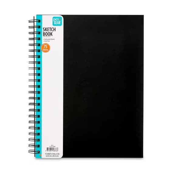 Pen+Gear 12" x 9" Spiral Sketch Book, 75 Sheets, White, Acid Free, Perforated Drawing Paper