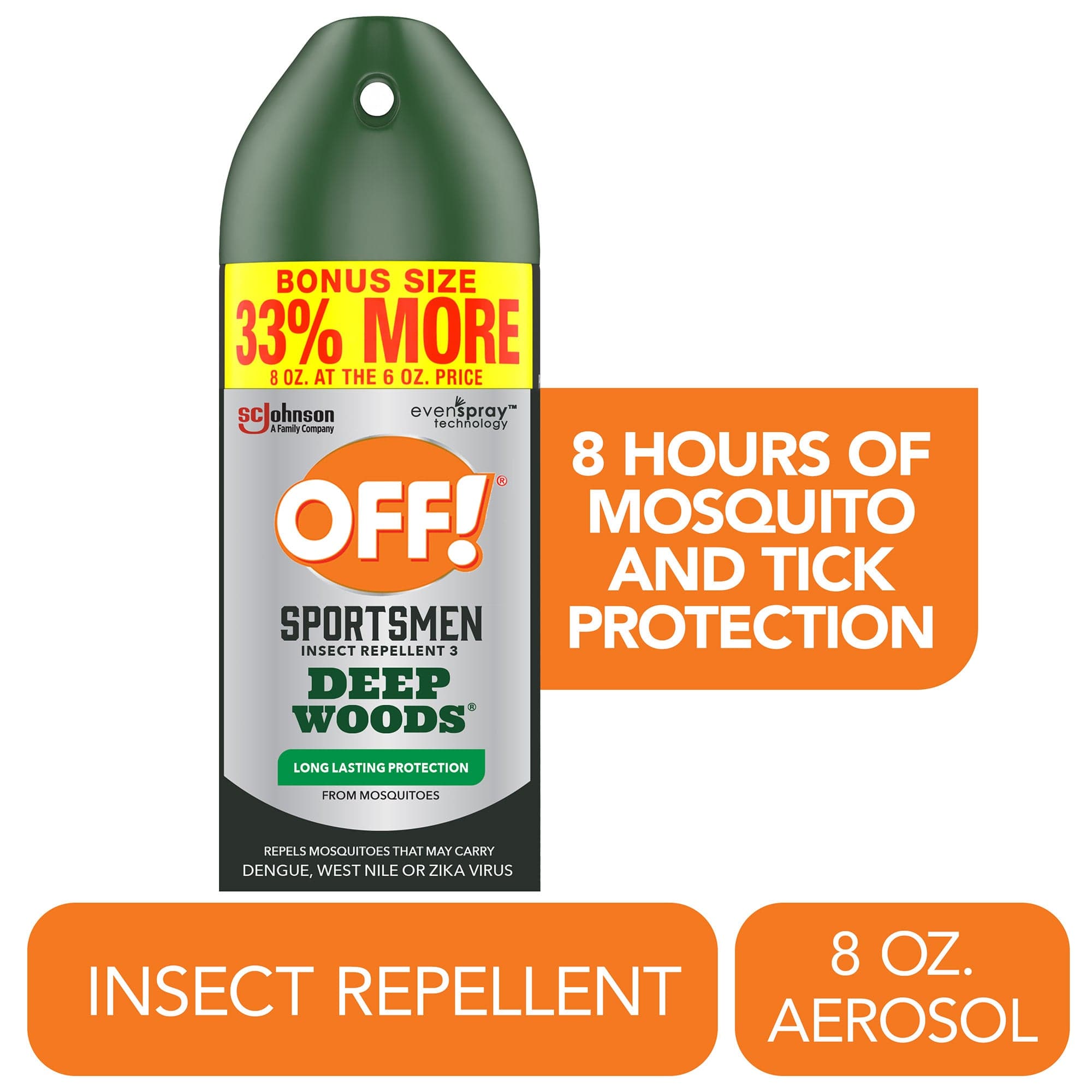 OFF! Sportsmen Deep Woods Insect Repellent, Sweat-Resistant Mosquito & Bug Spray, 8 oz