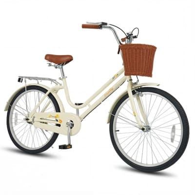 Gymax 24-Inch Beach Cruiser Bike w/Adjustable Seat Woven Basket & Rear Rack for City Pink