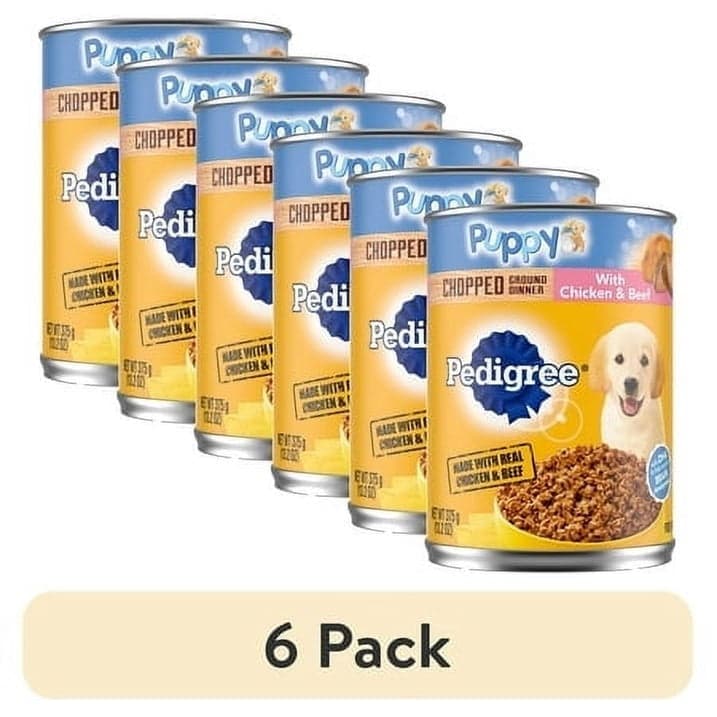Pedigree Chopped Ground Dinner Wet Puppy Food with Chicken and Beef, 13.2 oz Cans, 12 Count