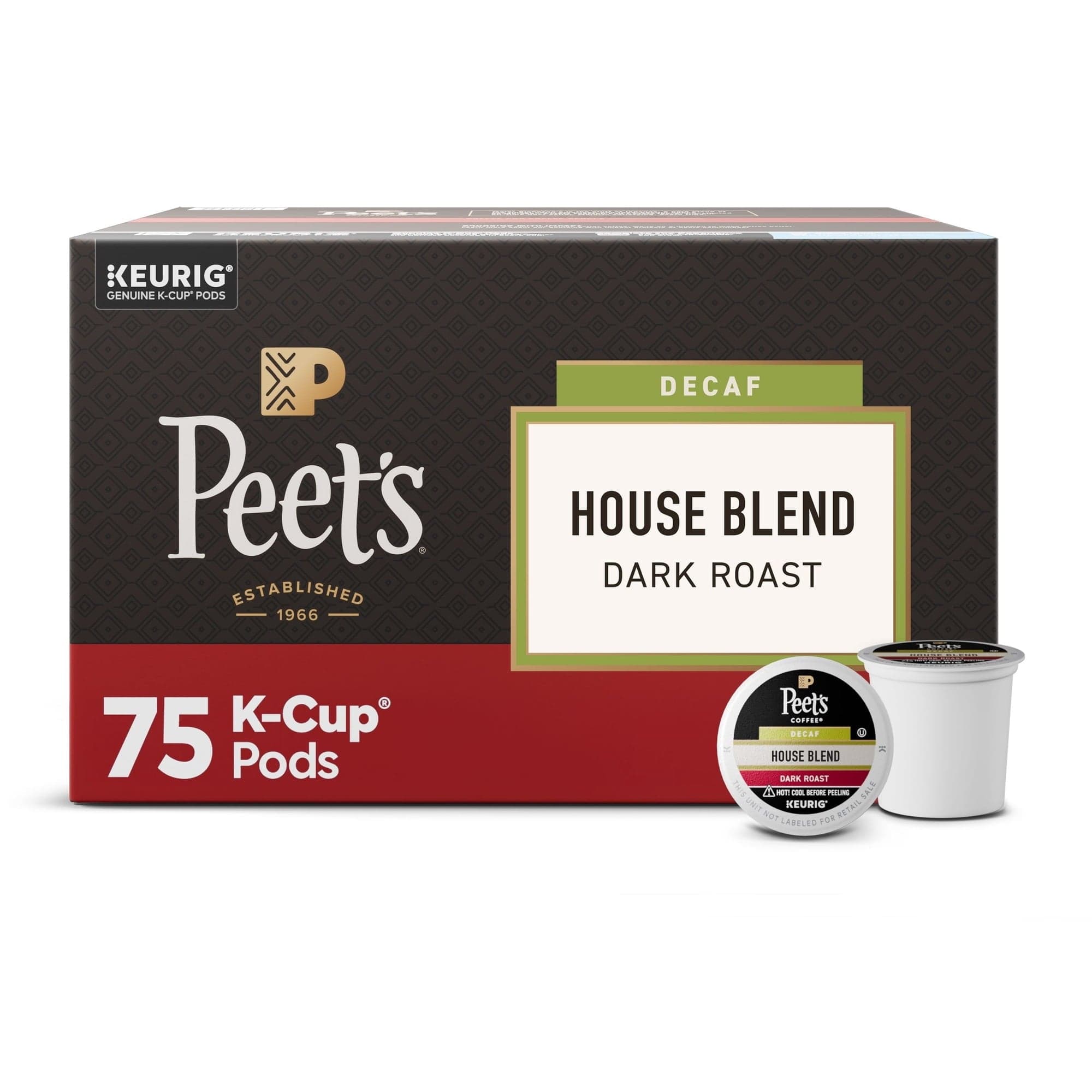 Peet's Coffee Decaf Dark Roast K-Cup Pods, House Blend (75 Ct.)