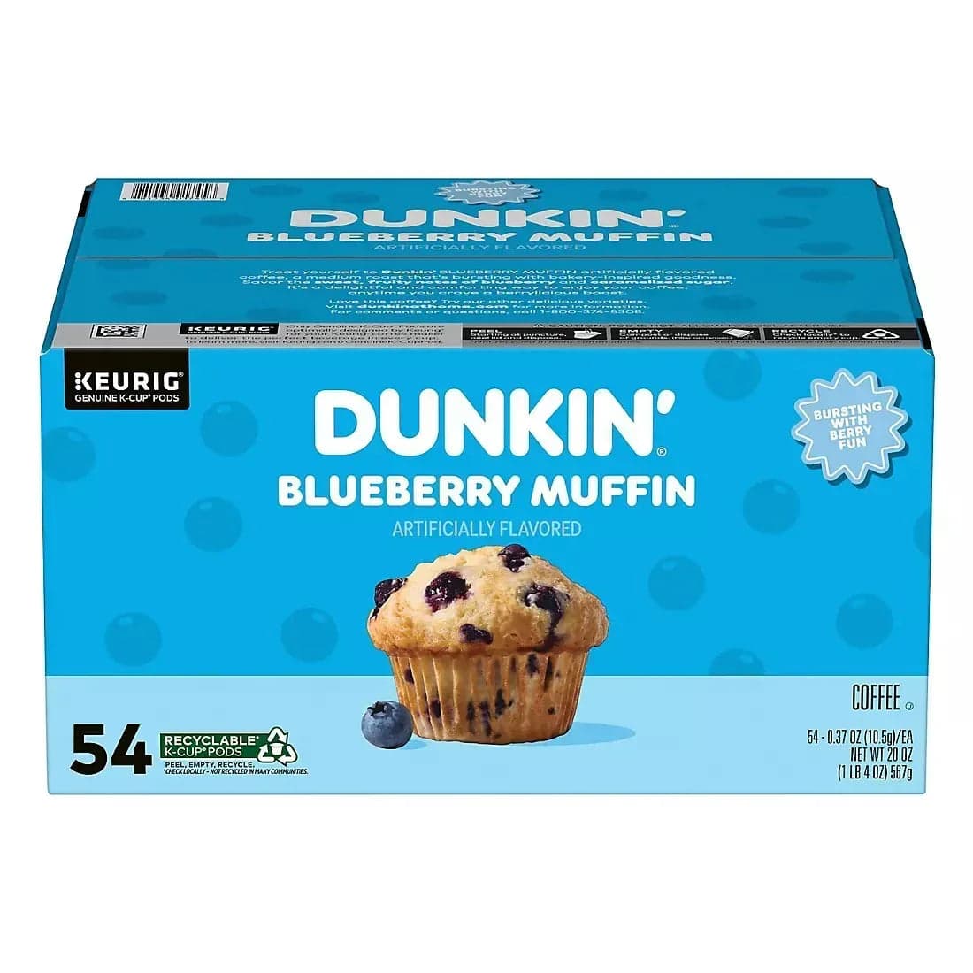 Dunkin' Blueberry Muffin Ground Coffee, Medium Roast, Keurig K-Cup Pods, 54 ct.