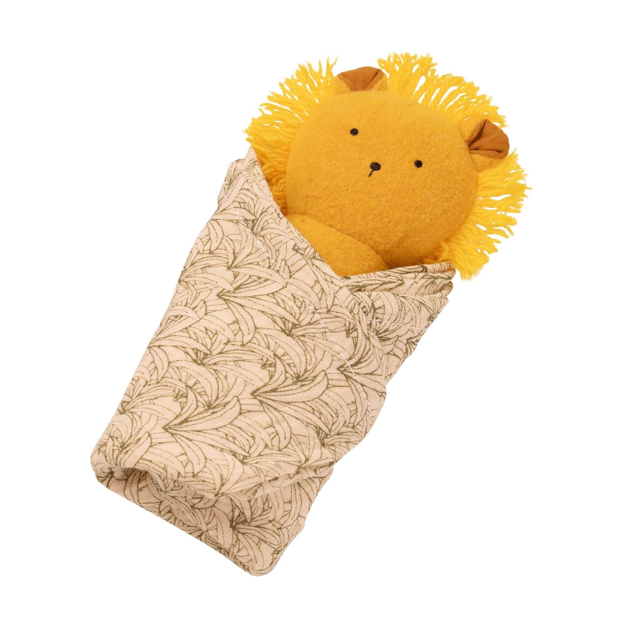 Manhattan Toy Embroidered Plush Lion Baby Rattle and Soft Cotton Burp Cloth, 16 x 16 Inches