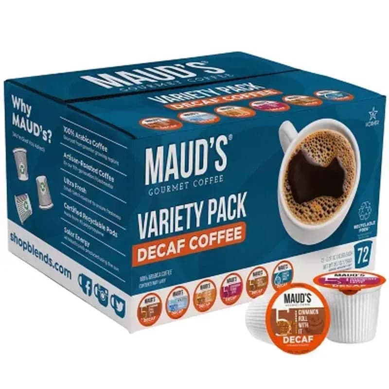 Maud's Decaf Gourmet Coffee Single Serve Cups, Variety Pack (72 Ct.)