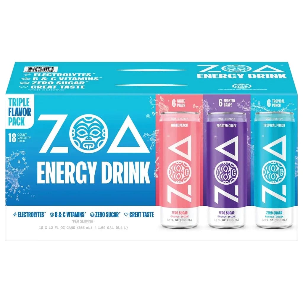 ZOA Energy Drink, Variety Pack, 12 fl oz (18-count)