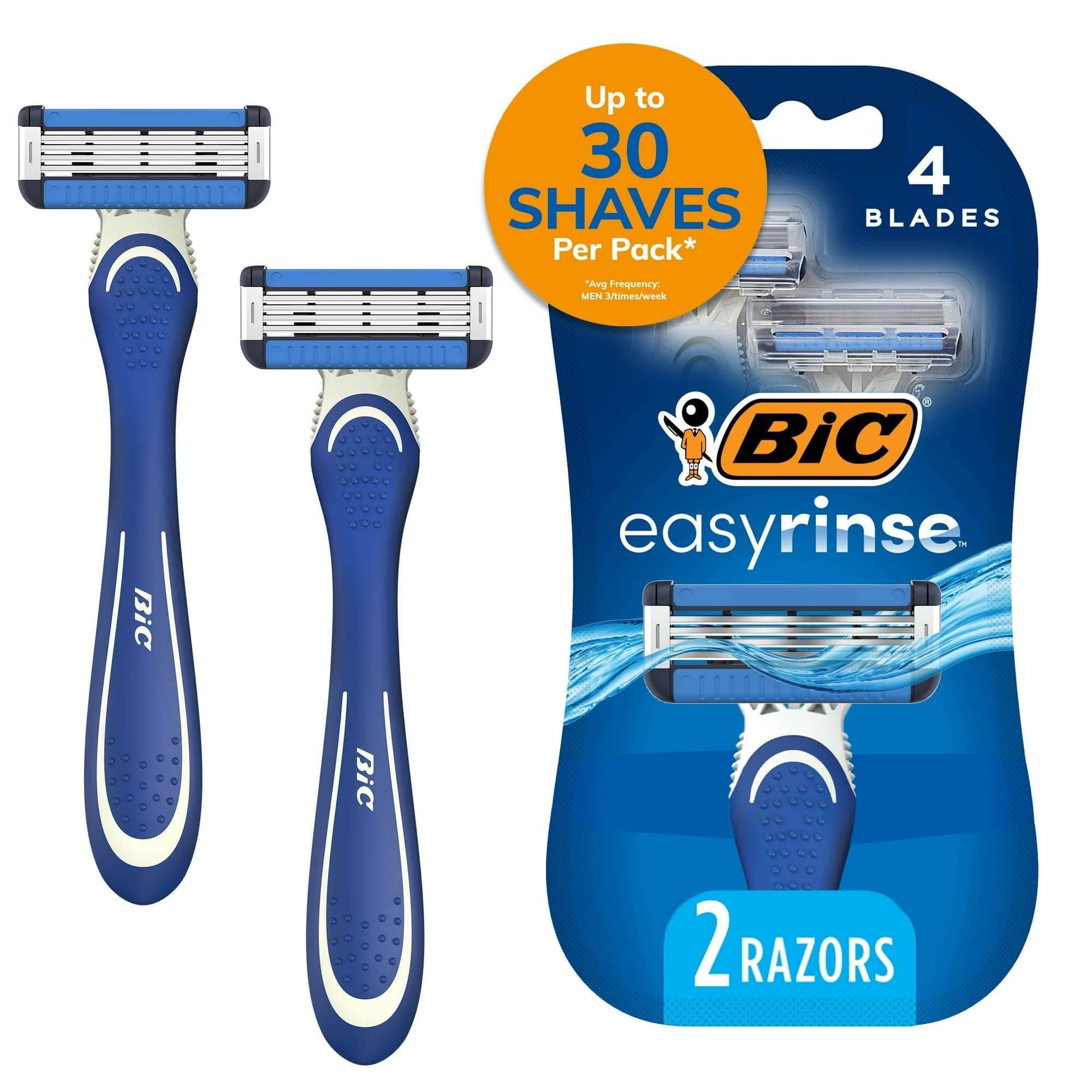 BIC EasyRinse Anti-Clogging Men's Disposable Razors, 4 Blades, All Skin Types, 2 Count