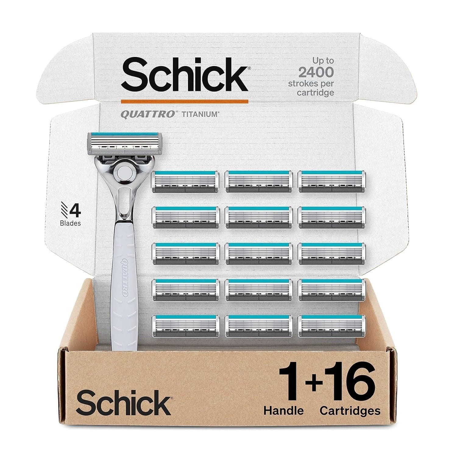 Schick Quattro Titanium for Men with 1 Razor and 16 Razor Blade Refills