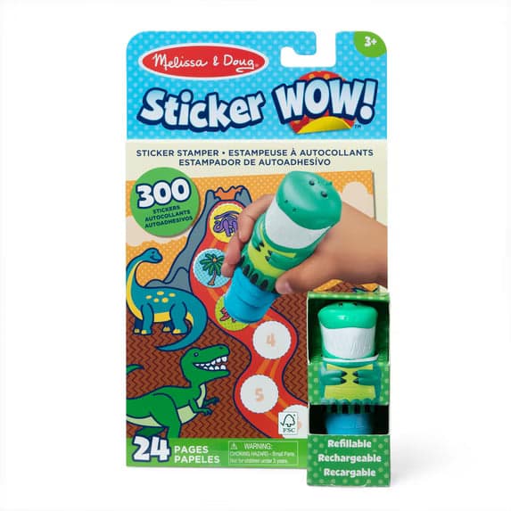Melissa & Doug Sticker WOW! 24-Page Activity Pad and Stamper, 300 Stickers, Arts and Crafts Fidget Toy, Dinosaur