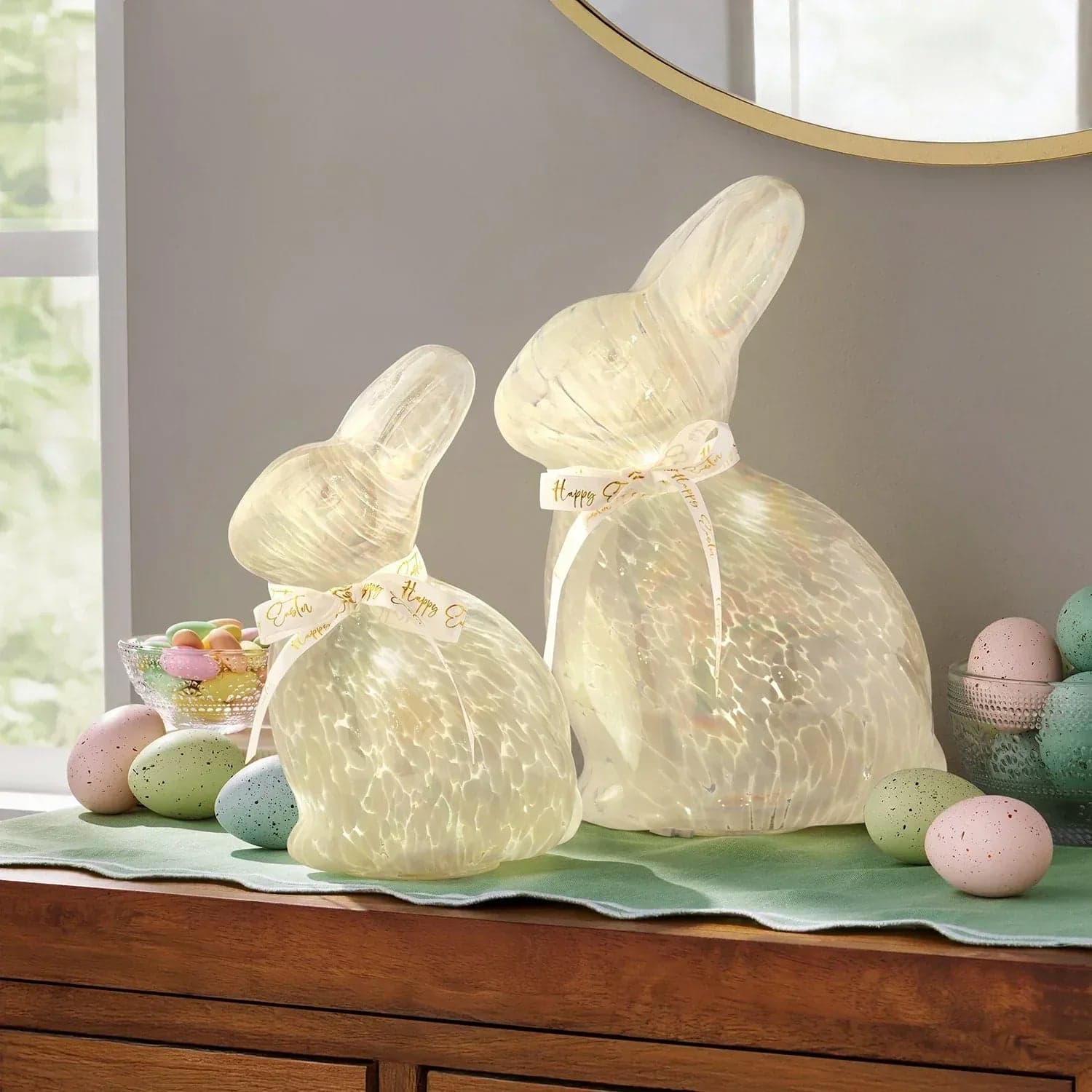 Member's Mark Pre-Lit Glass Bunny Decor, Set of 2