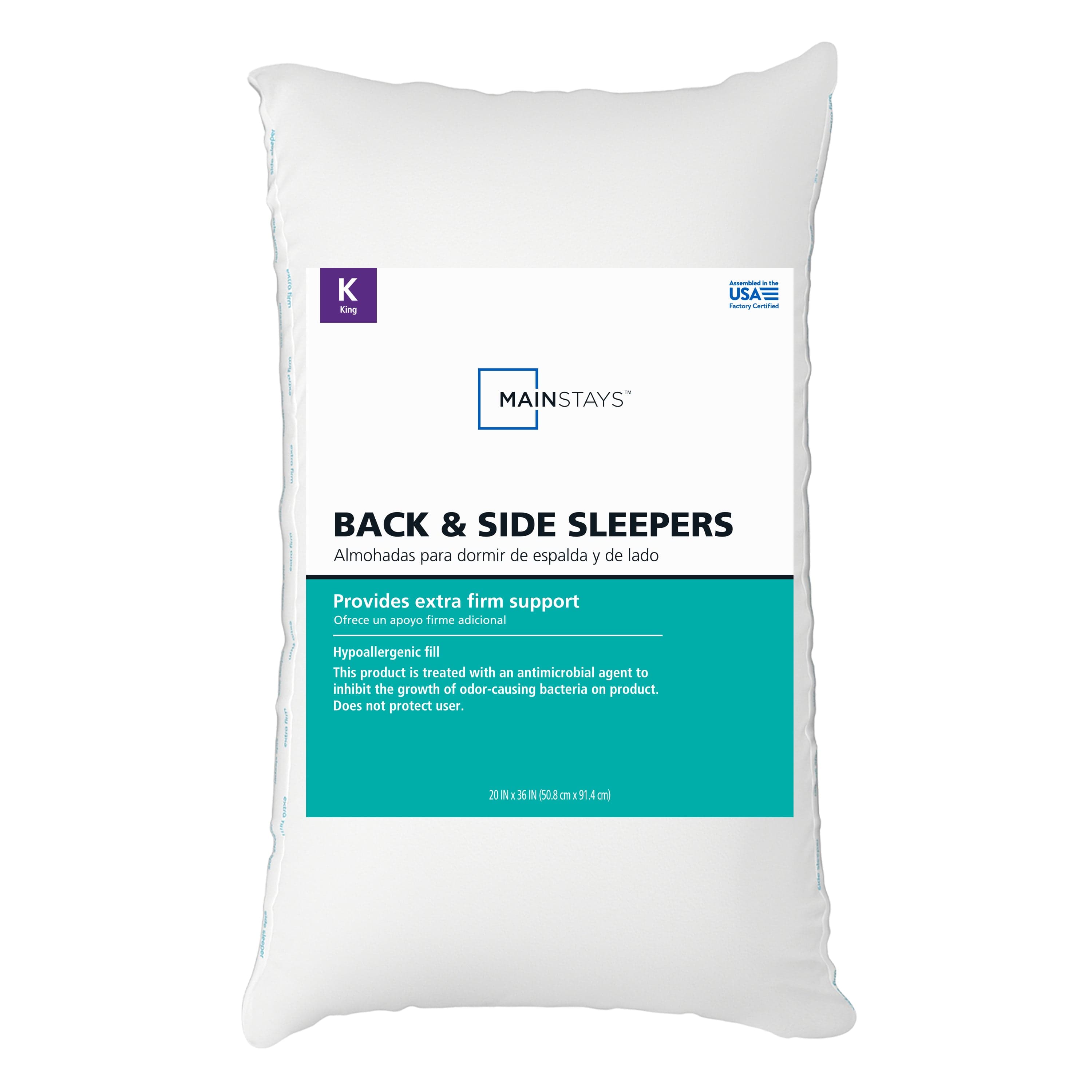 Mainstays Back & Side Sleeper Bed Pillow, King, Extra Firm Support