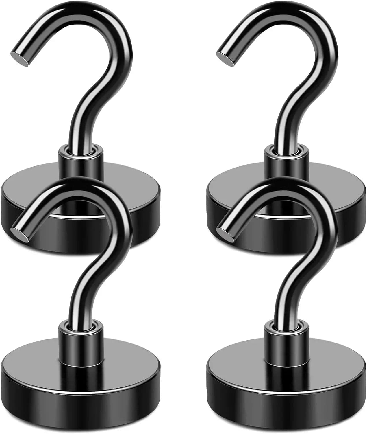 DIYMAG Magnetic Hooks Heavy Duty, 40lbs Strong Magnetic Hooks with Epoxy Coating for Refrigerator, Black Magnetic Cruise Hooks for Hanging, Classroom, Office, and Kitchen, Pack of 4