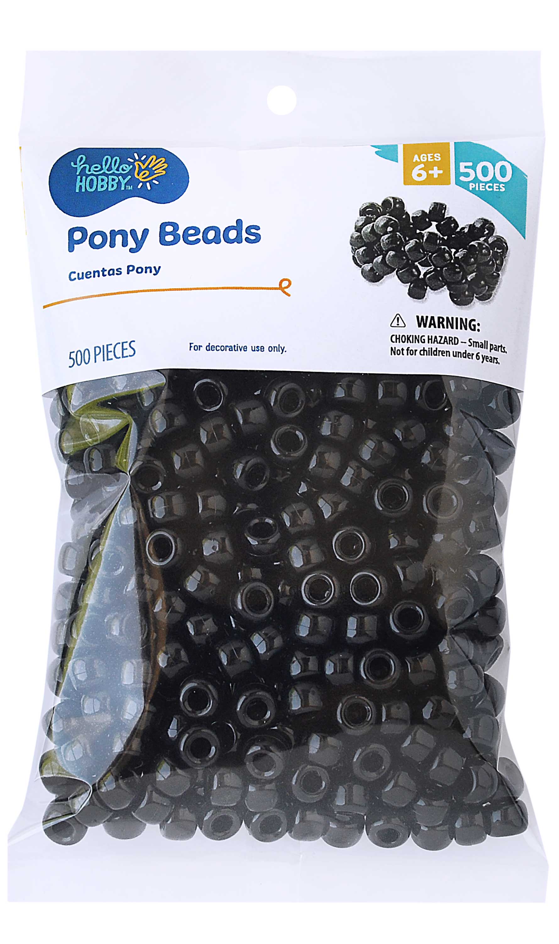 Hello Hobby Pony Bead Mix, Black, 500 Pieces