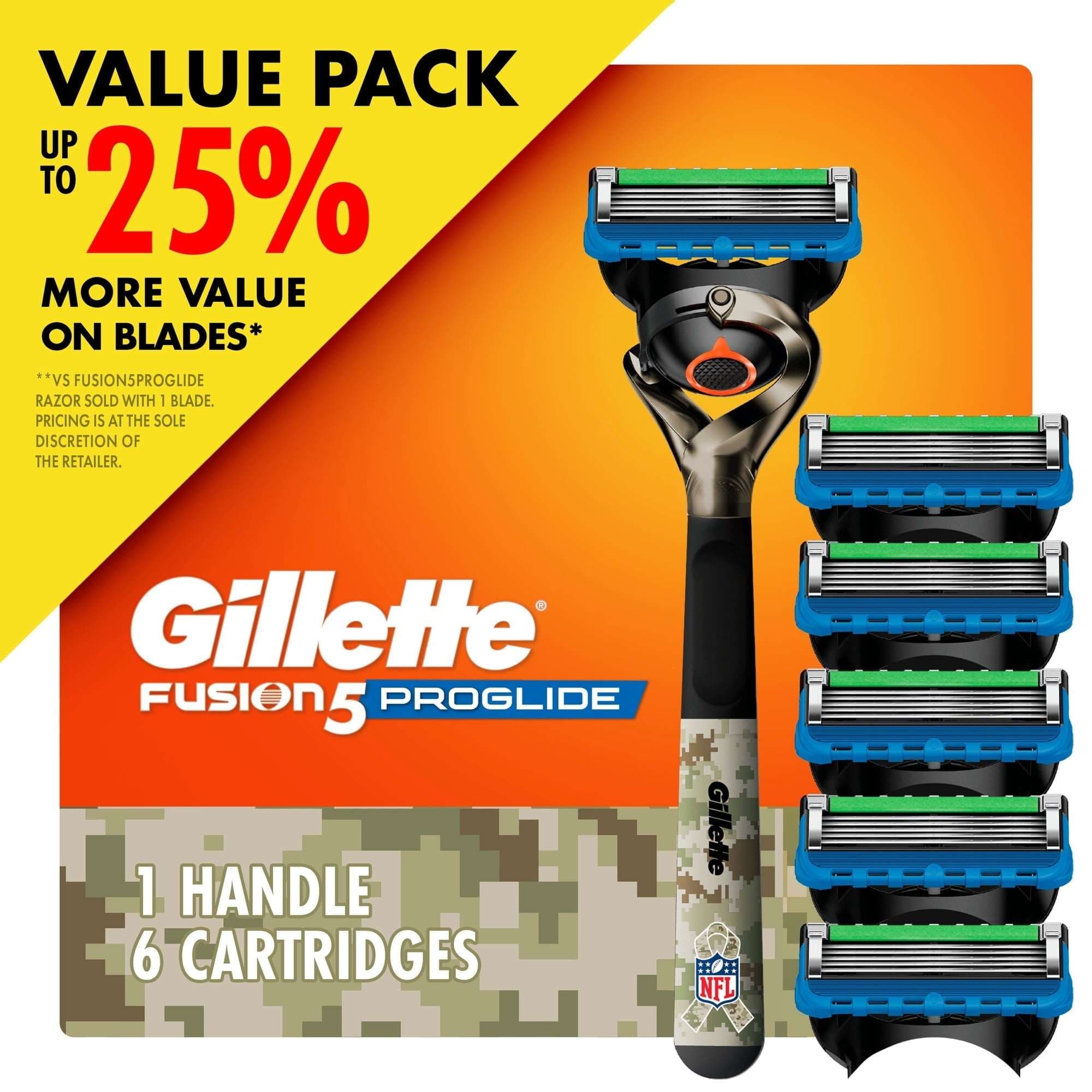 Gillette Fusion5 ProGlide Shaving Razor for Men, Salute to Service Edition, 1 Handle, 6 Blade Refills