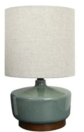 Better Homes & Gardens 17" Tall Modern Mid-Century Ceramic Table Lamp with Wood Base