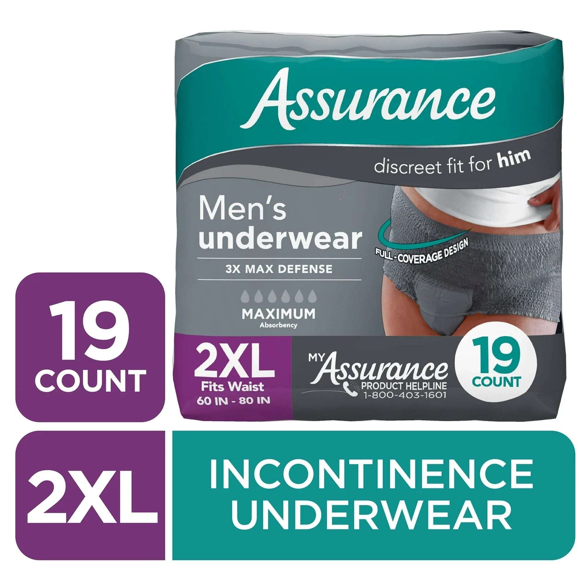 Assurance Men's Incontinence Underwear, XXL, Maximum Absorbency, 19 Count