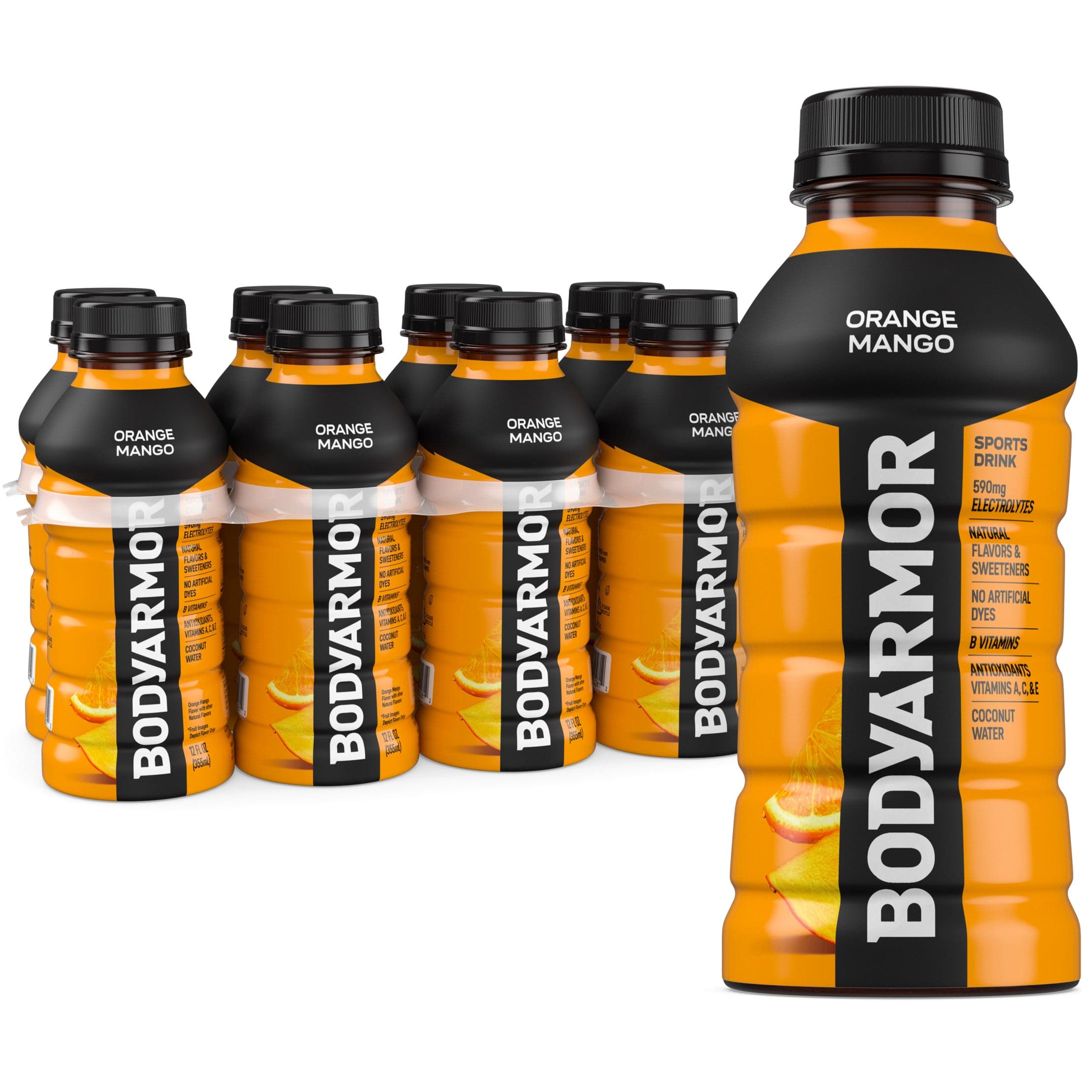 BODYARMOR Orange Mango Electrolyte Sports Drink Bottles, 12 fl oz, 8 Pack