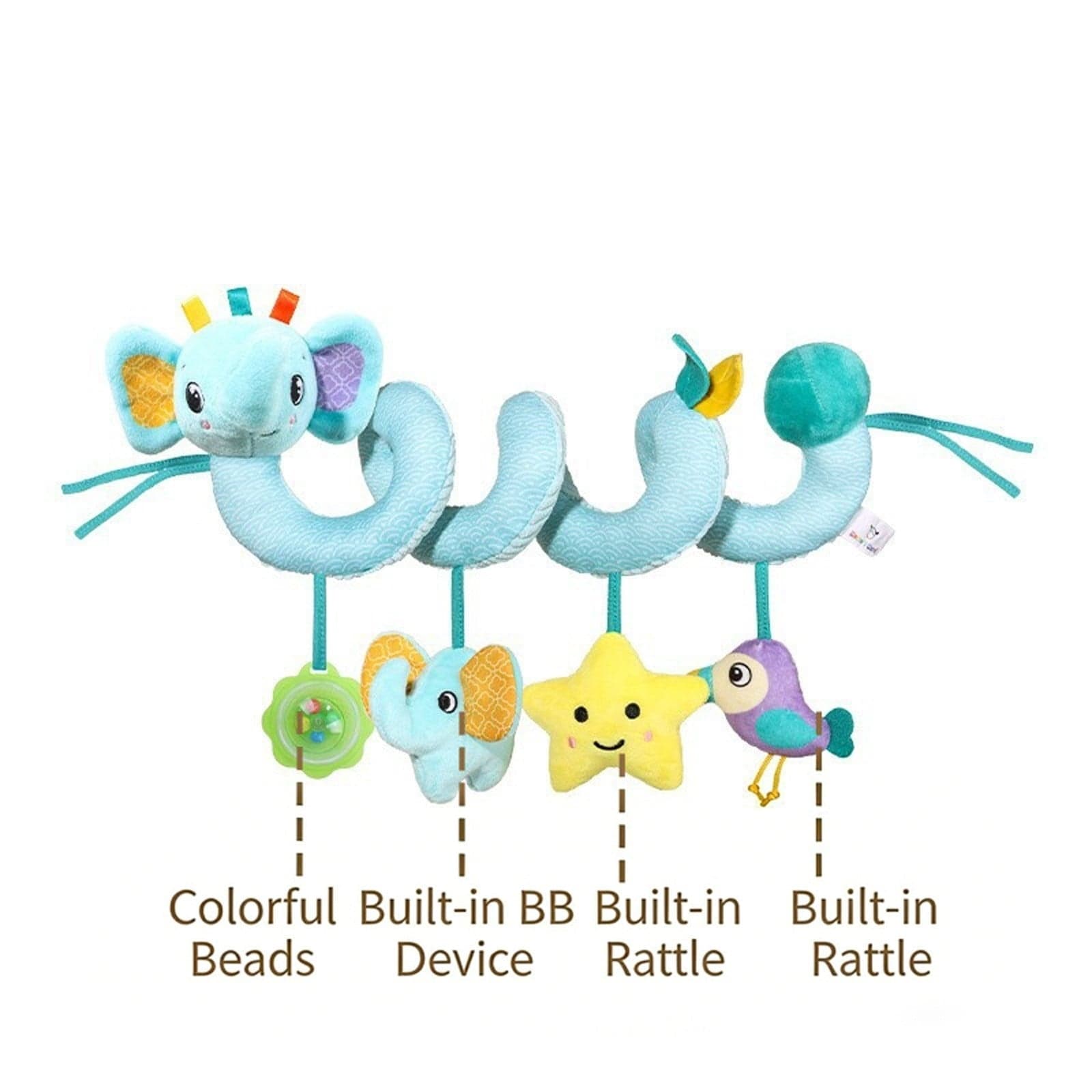Eolstice Small Car Hanging Baby Crib Toy, Plush Winding Car Spinner for Stroller, Sensory Toy for Newborn and Toddler