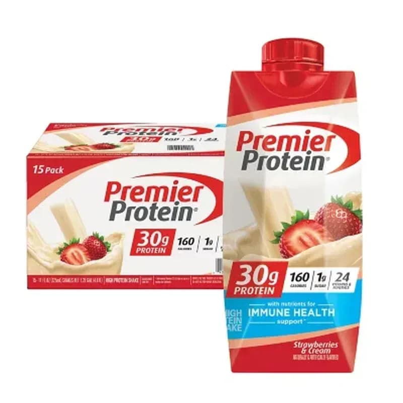 Premier Protein 30G High Protein Shake, Strawberries & Cream (11 Fl. Oz., 15 Pk.)