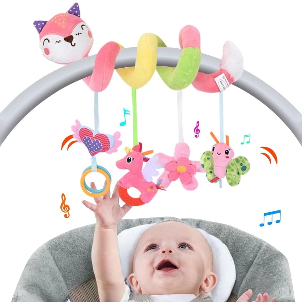 Baby Car Seat and Stroller Toys for Infants 0-6 Months, Musical Owl, Rattle Sheep, Beep Ladybug, Squeaker