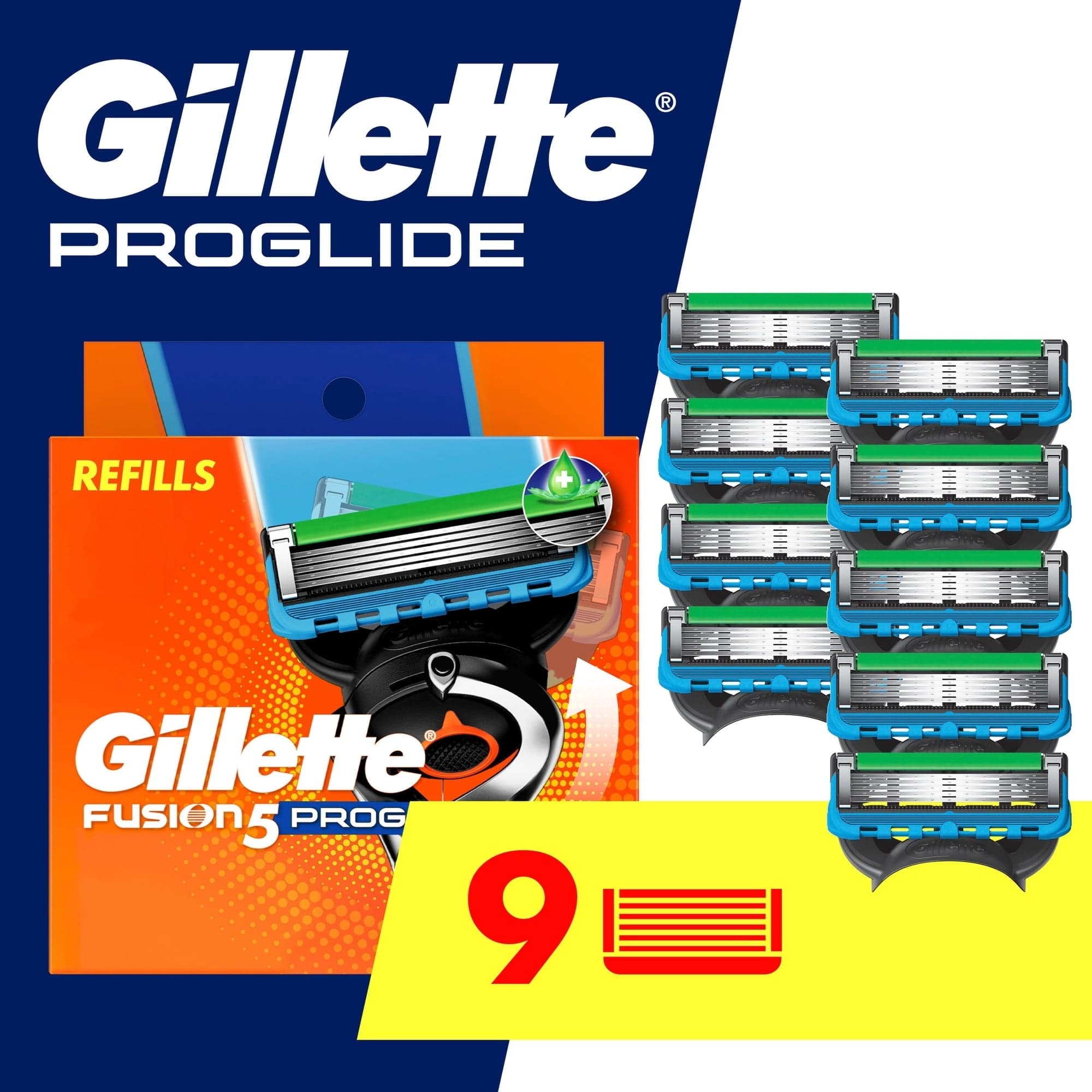 Gillette Fusion5 ProGlide Razor Blades for Men, 5-Blade Razor Refills, 9 Count