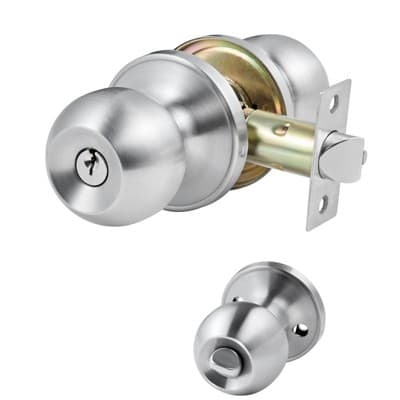 VEVOR Keyed Entry Door Knob, Satin Nickel Door Knob with Round Ball, Keyed Exterior & Thumb Turn Lock Interior,Silver