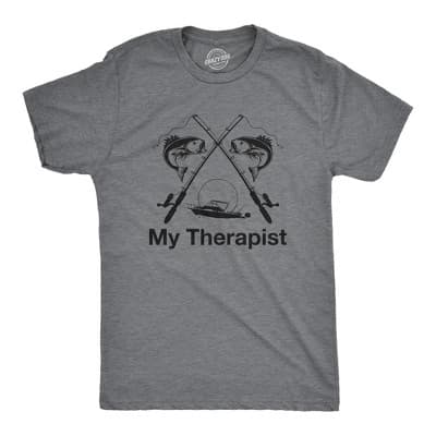 Mens My Therapist Fishing T shirt Funny Angler Fishing Pole Graphic Novelty Tee - Crazy Dog Men's T Shirt For Fishers Dark Grey XXL
