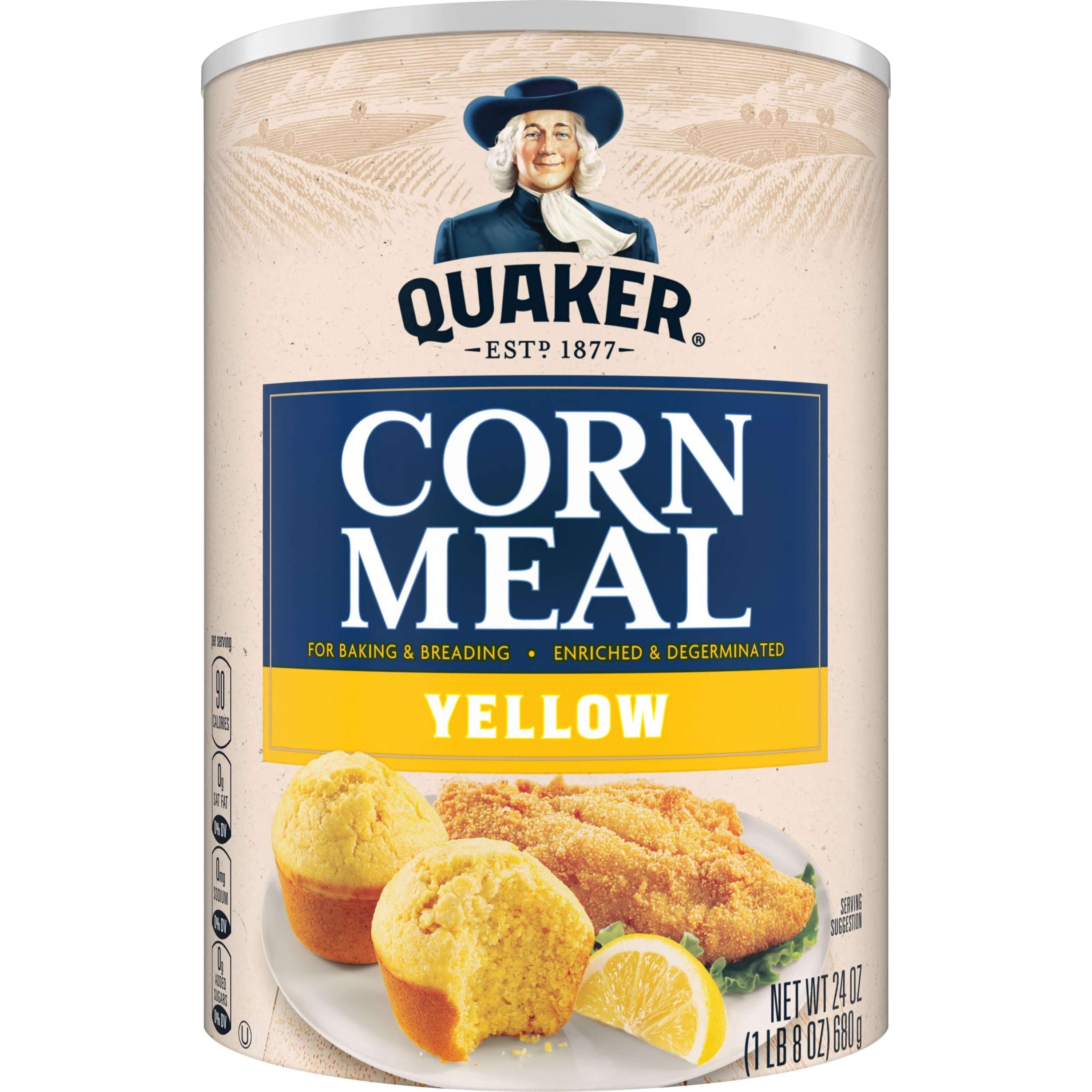 Quaker Yellow Enriched and Degerminated Corn Meal, 24 oz Canister