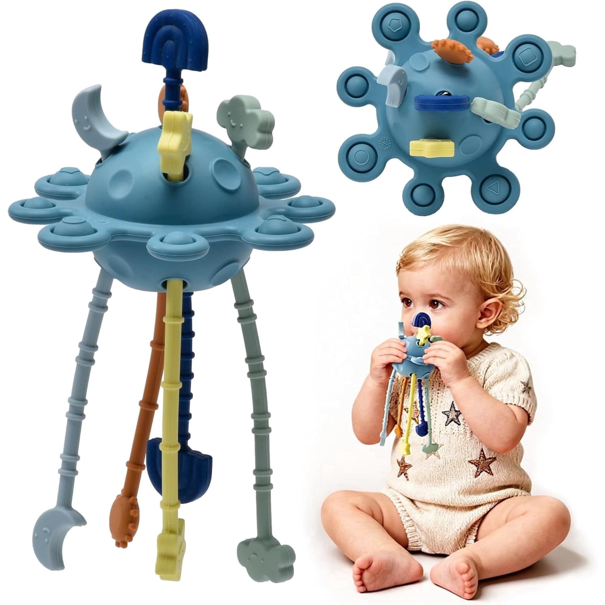 Pull String Sensory Car Seat Travel Toy for Babies 3-10 Months, Montessori Style