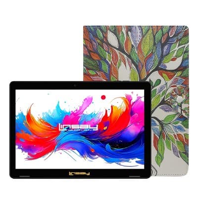 LINSAY 10.1"Octa Core 256GB Storage Android 15 Tablet with Tree Marble Case