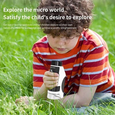 Kids Handheld Microscope 50X-300X with LED Light, Portable Mini Pocket Microscope for Science Exploration & Outdoor Learning, Ages 6+