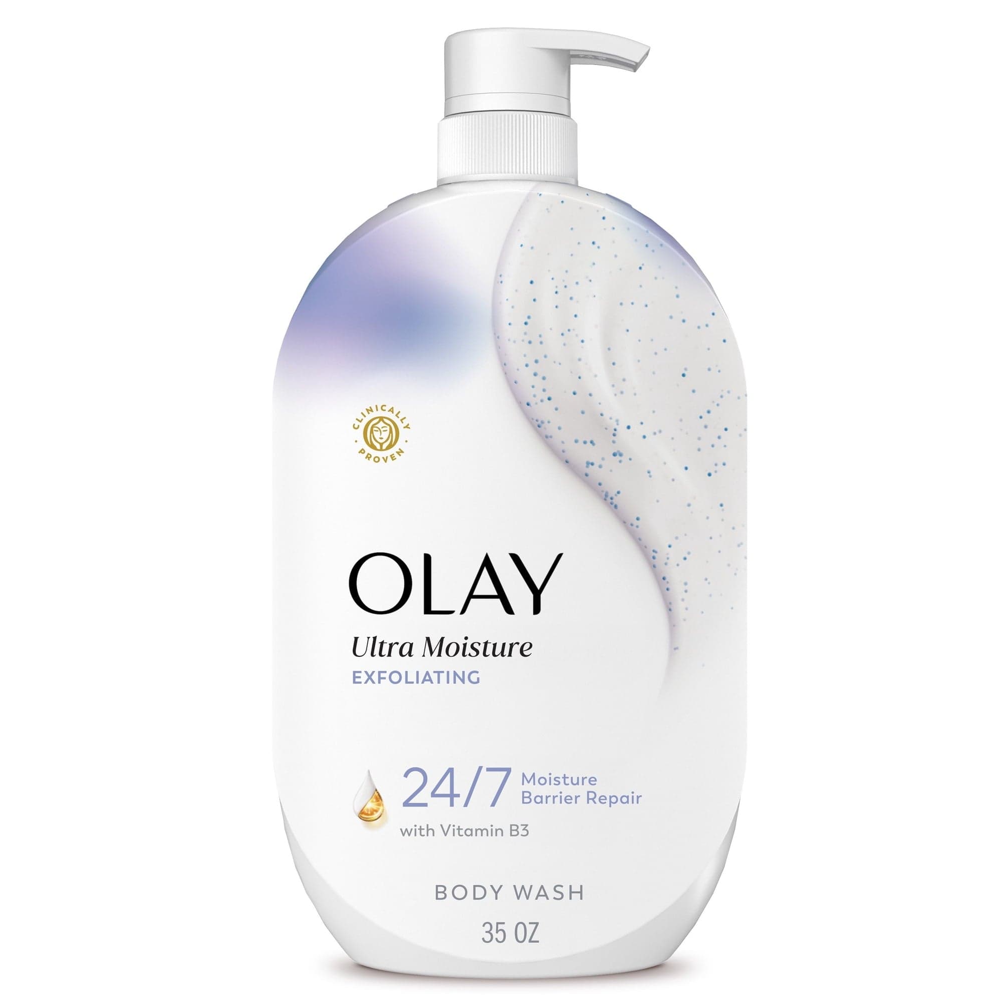 Olay Ultra Moisture Exfoliating Body Wash, Vitamin B3 and Hyaluronic Blend, 35 fl oz