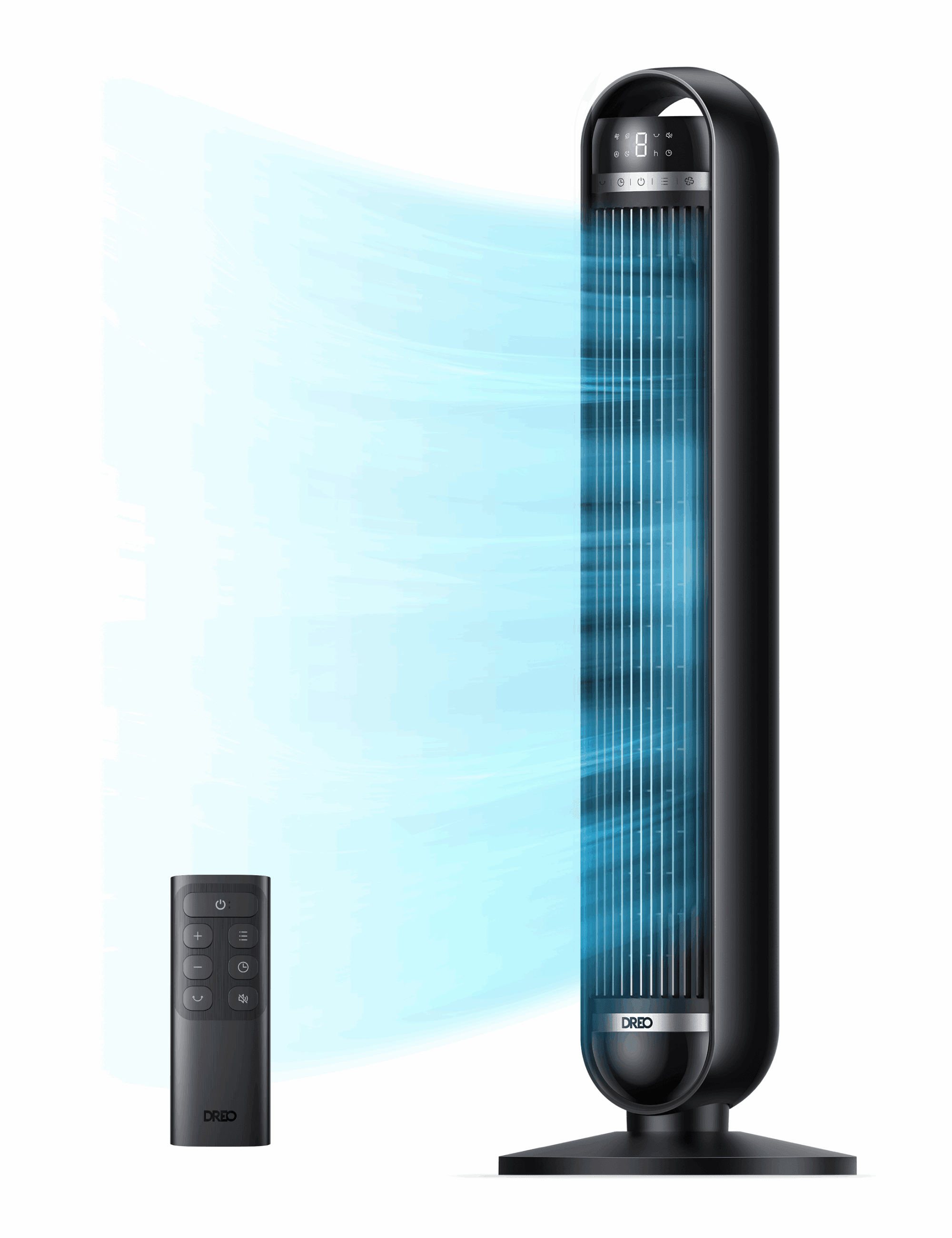 DREO Nomad DC Tower Fan, Quiet Oscillating Floor Fan with 8 Speeds, 4 Modes and Remote Control, Black