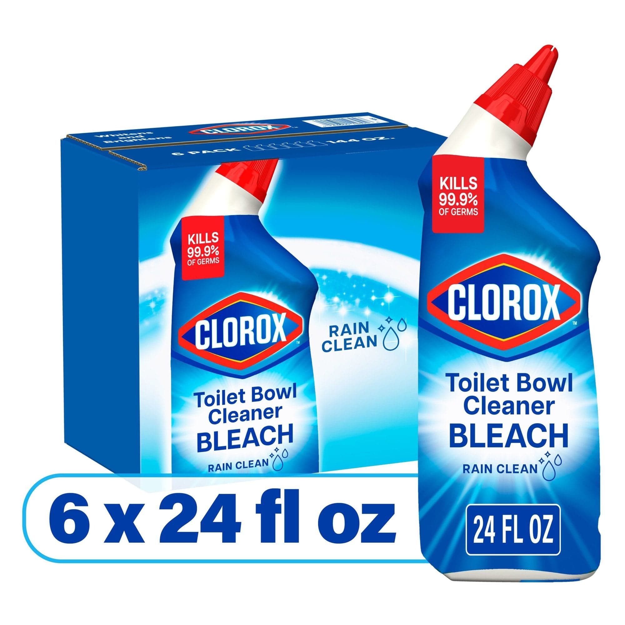 Clorox Toilet Bowl Cleaner with Bleach, Rain Clean, 6pk., 144 fl. oz.