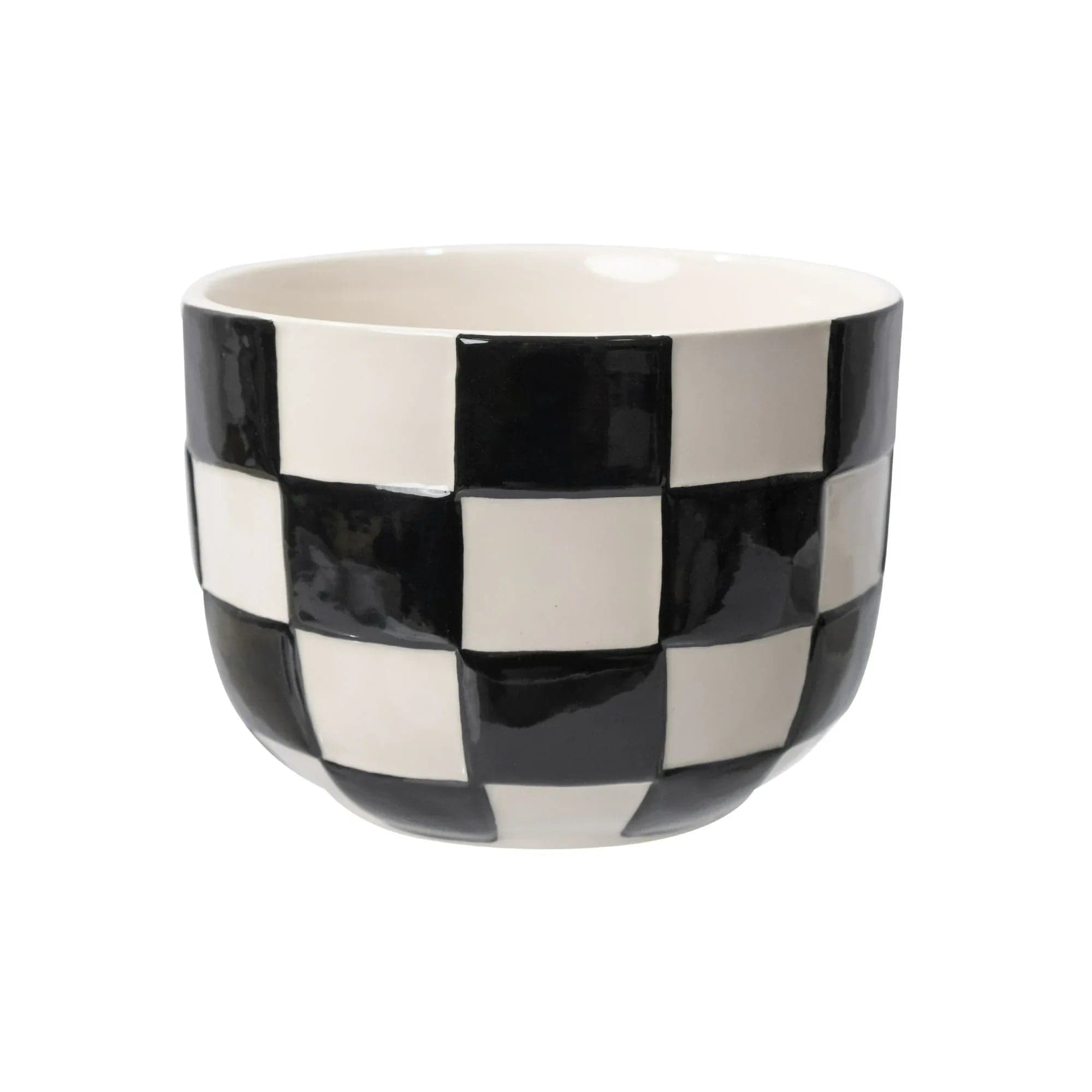 Mainstays Lennon Round Black Checkered Ceramic Planter